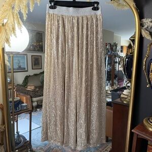New York & Company Gold Sequin Maxi Skirt Elastic Waist